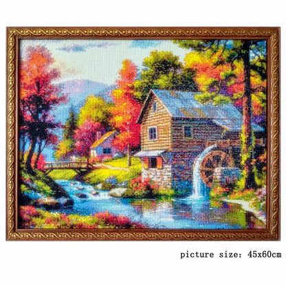 Huacan Diamond Embroidery Landscape Handmade Diamond Painting Village Needlework Mosaic Cross Stitch Home Decor