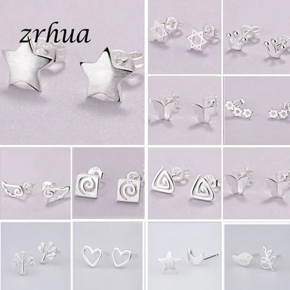 Newest 925 Sterling Silver Needle Women's Jewelry Cute Chic Stud Earrings for School Girls Kids Lady Birthday Gifts S925 Stamp