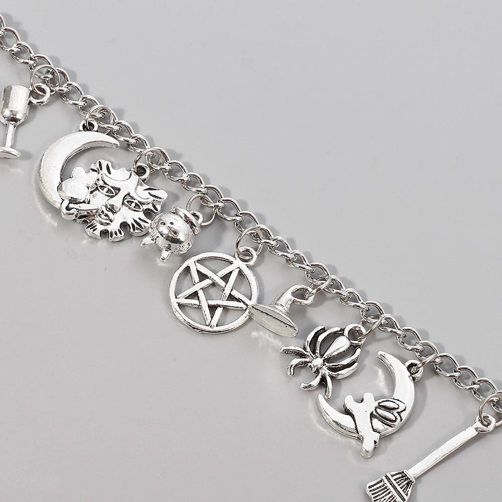 Plated Silver color Charm Bracelet sun moon staranimals wild natural bracelets Witch Wicca Acorn Greenman Various Jewelry gift