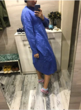 Winter Women Dress Fall Sweater Women Dress Long Sleeve Knitted Dresses Maxi Vintage Oversize Dresses Knitting Thick Warm Purple