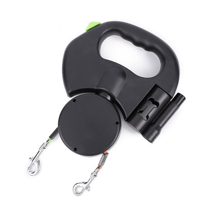 Double Head Dog Leash 360 Degree Nylon Traction Rope Automatic Retractable Outdoor Walking Leash Pet Accessories With Light