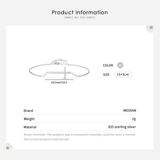 Modian 100% 925 Sterling Silver Classic Simple Cross Religious Adjustable Bracelets Chain For Women Fine Jewelry Accessories