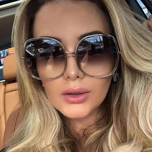 Classic Vintage Women's Sunglasses Oversized Round Frame Luxury Brand Designer Shades Female 2021 Trend Brown Gradient Sun Glass