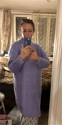 Winter Women Dress Fall Sweater Women Dress Long Sleeve Knitted Dresses Maxi Vintage Oversize Dresses Knitting Thick Warm Purple