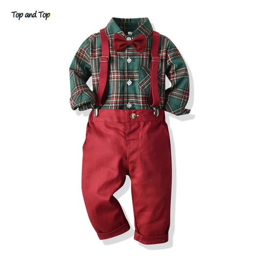 Toddler Boys Clothing Set Autumn Winter Children Suspender 2 PCS Suit Kids Christmas Outfits