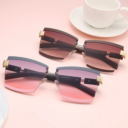 Rimless Luxury Sunglasses Square Men Women Fashion Shades UV400 Vintage Glasses Lady Brand Designer Gradient Shades Eyeglasses