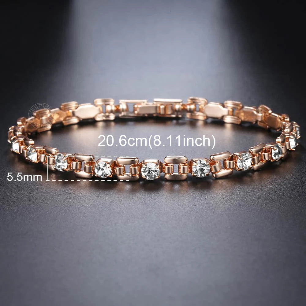 6 Color Cubic Zircon Bracelets For Women 585 Rose Gold Color Link Wristband Women's Jewelry Girlfriend Wife Gifts 20.6cm GBM101