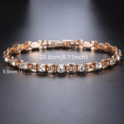 6 Color Cubic Zircon Bracelets For Women 585 Rose Gold Color Link Wristband Women's Jewelry Girlfriend Wife Gifts 20.6cm GBM101