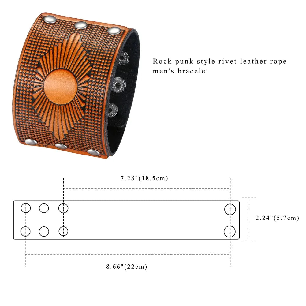 BONISKISS 2020 Fashion Stud Spikes Rivet Adjustable Leather Wristband Bangle Cuff Bracelet Wide Cuff Punk style Cool Men Jewelry