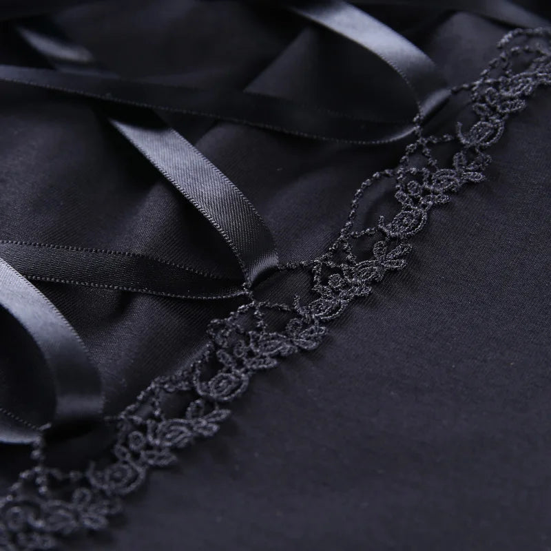 Women's Vintage Gothic T-shirt Bodycon Bandage Lace Black Mesh Top Sexy Casual Gothic Streetwear Female Top