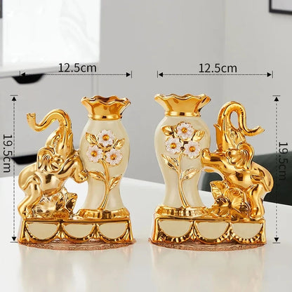 European Style Ceramic Golden Vase Arrangement Dining Table Home Decoration Accessories Creative Golden Elephant Vases