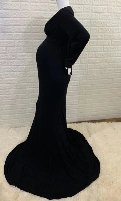 Spring Elegant Maternity Dresses For Photo Shoot Pregnant Women Dress Long Sleeve V-Neck Pregnancy Photography Shower Dress