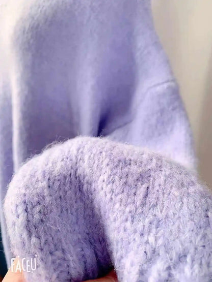 Winter Women Dress Fall Sweater Women Dress Long Sleeve Knitted Dresses Maxi Vintage Oversize Dresses Knitting Thick Warm Purple