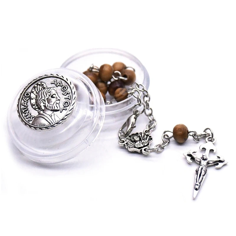 QIGO Religious Pray Jewelry Brown Wood Beads Rosary Bracelet Vintage Cross Bracelet For Men Women With Mini Box