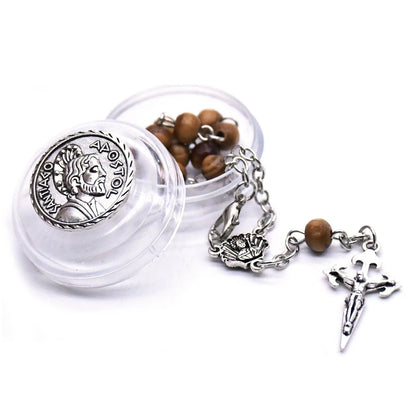 QIGO Religious Pray Jewelry Brown Wood Beads Rosary Bracelet Vintage Cross Bracelet For Men Women With Mini Box