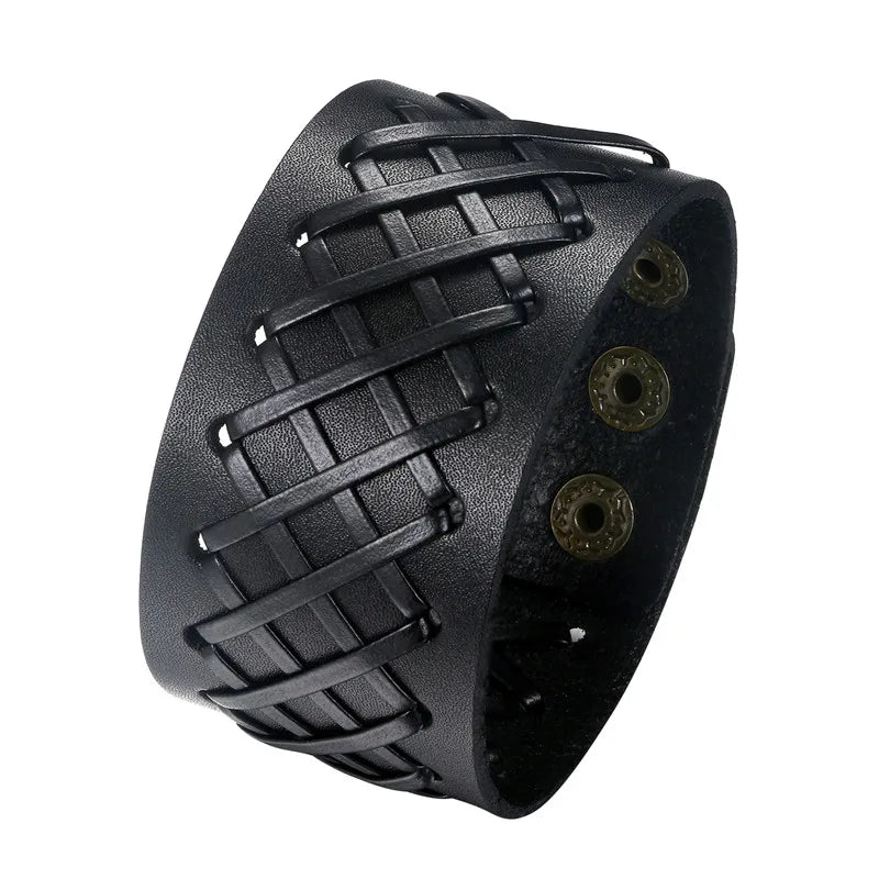 BONISKISS 2020 Fashion Stud Spikes Rivet Adjustable Leather Wristband Bangle Cuff Bracelet Wide Cuff Punk style Cool Men Jewelry