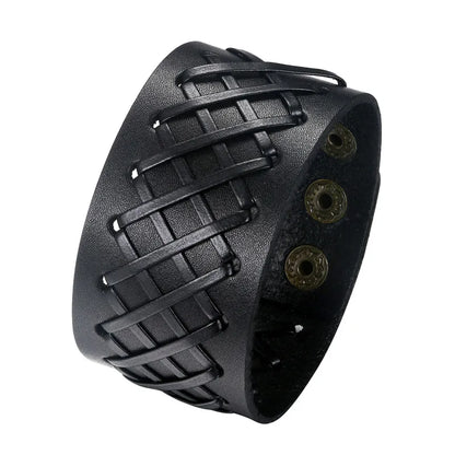 BONISKISS 2020 Fashion Stud Spikes Rivet Adjustable Leather Wristband Bangle Cuff Bracelet Wide Cuff Punk style Cool Men Jewelry