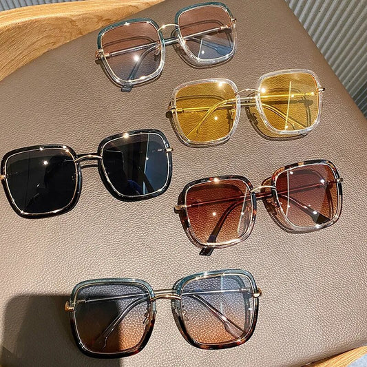 VWKTUUN Square Sunglasses Women 2021 Alloy Frame Oversized Women's Sunglasses Luxury Big Glasses UV400 Gradient Lens Sunglass