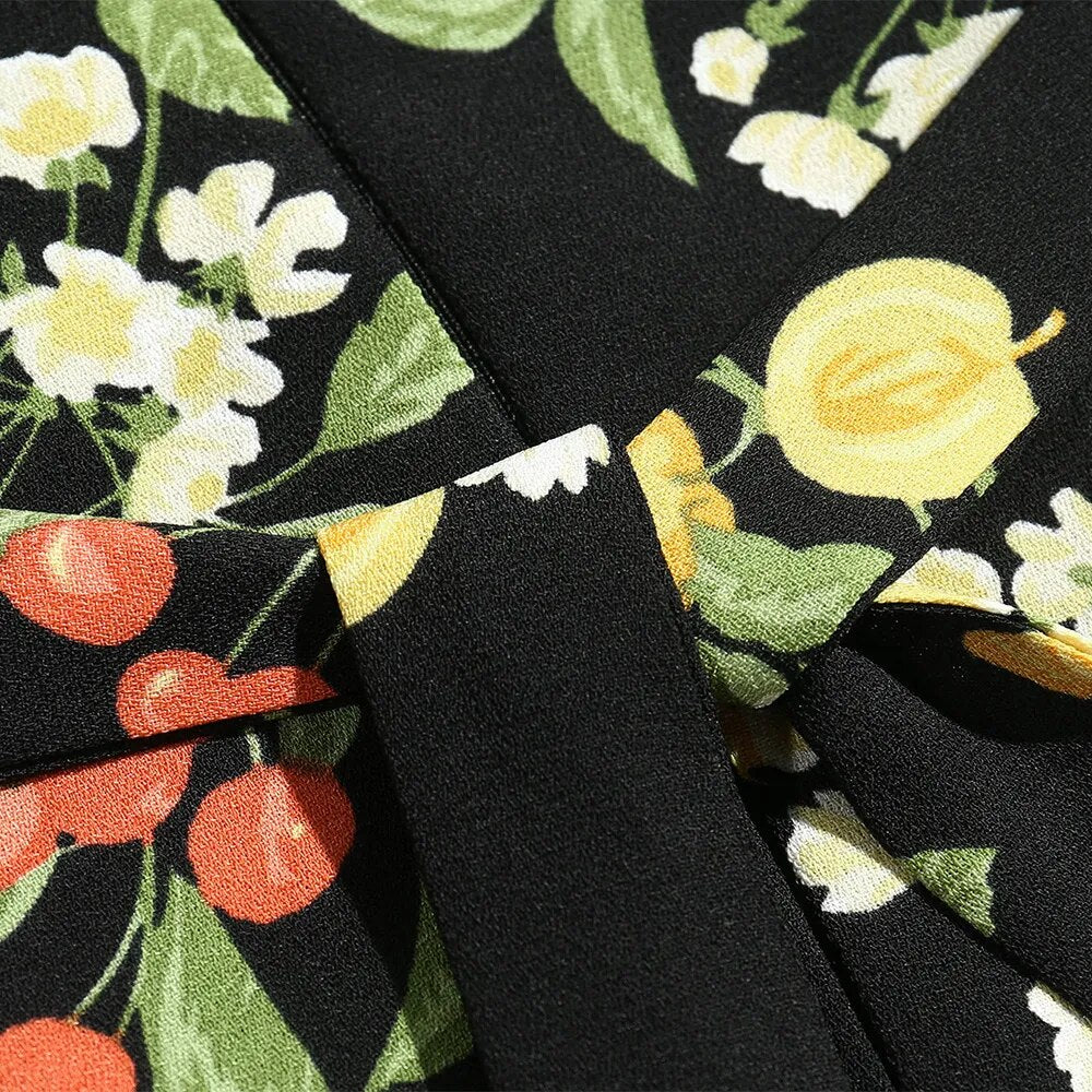 Women Short Sleeve Summer Dress Vintage Floral Print Dress Sweetheart Neck Side Slit Sexy Belted Elegant Midi Dress Sundress