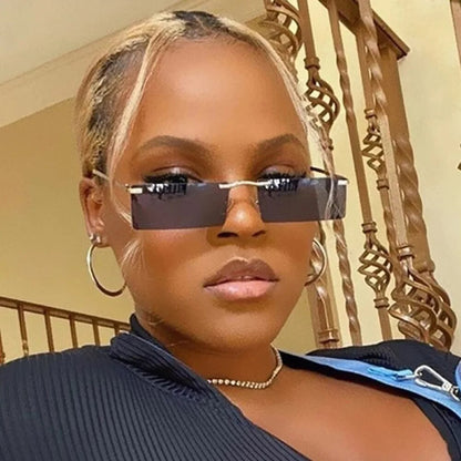 Rimless Rectangle Women's Sunglasses 2023 Luxury Brand Desigb Tinted Lens Sun Glasses Fashion Square Eyewear Shades for Female