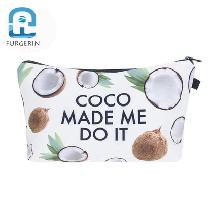 Funny Cute Coconut Print Makeup Bag Gadget Organizer Travel Toiletries Zipper Pouch Cosmetic Storage Zip Lock Bag for Women