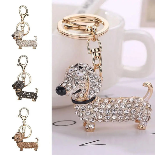 Fashion Dachshund Dog Animal Keychain Alloy Rhinestone Key Chain Bag Car Pendant Decor Porte Clef Women Keyring Jewelry Gift