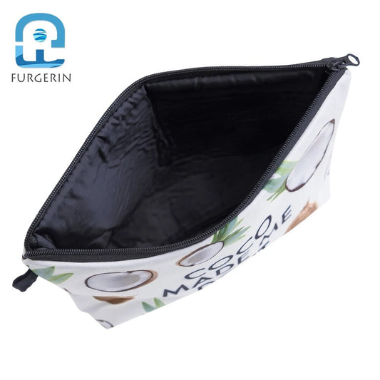 Funny Cute Coconut Print Makeup Bag Gadget Organizer Travel Toiletries Zipper Pouch Cosmetic Storage Zip Lock Bag for Women