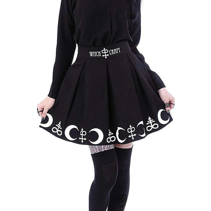 Goth Skirts Women 2022 Gothic Punk Pleated Mini Skirt Rock Girls Witchcraft Moon Magic Spell Symbols Skirt jupe юбка