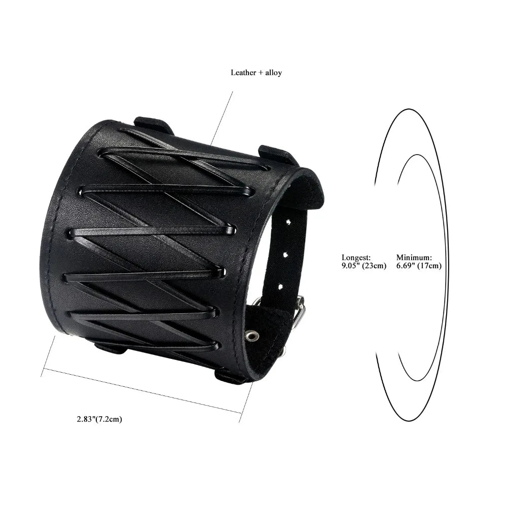 BONISKISS 2020 Fashion Stud Spikes Rivet Adjustable Leather Wristband Bangle Cuff Bracelet Wide Cuff Punk style Cool Men Jewelry
