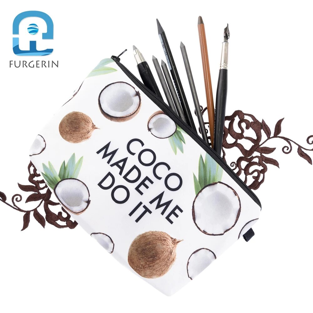 Funny Cute Coconut Print Makeup Bag Gadget Organizer Travel Toiletries Zipper Pouch Cosmetic Storage Zip Lock Bag for Women
