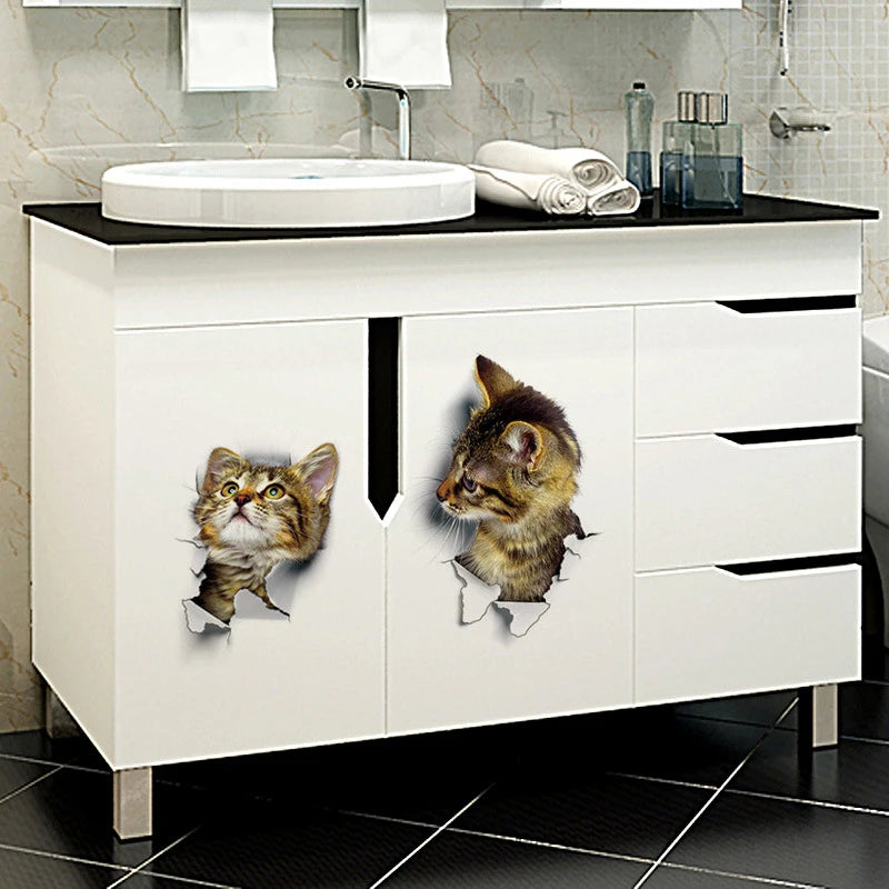 Cute Cute Cat 3D Cracked Wall Sticker Family Stickers Window Room Decorations Bathroom Home Decor