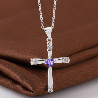 Fashion 925 Sterling Silver crystals cross Pendant diamond Necklace For Women 18 inch Christmas gift luxur party wedding Jewelry