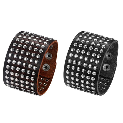 BONISKISS 2020 Fashion Stud Spikes Rivet Adjustable Leather Wristband Bangle Cuff Bracelet Wide Cuff Punk style Cool Men Jewelry