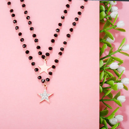 Fashion Double Layer Black Crystal Beads Necklace For Women Stainless Steel Star Choker Necklace Women's Jewelry femme Bijoux