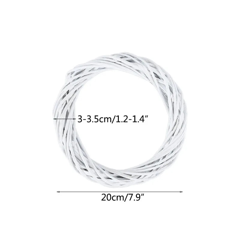 White Garland Wicker Round Design Christmas Tree Rattan Wreath Ornament Vine Ring Decoration Home Party Hanging Flower Craft
