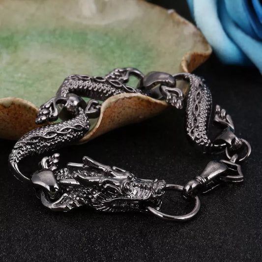 Black Fire Dragon Beads Bracelets Men Vintage Halloween Jewelry Alloy Metal Bracelets&Bangles Homme Drop Shipping