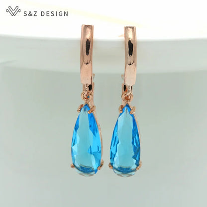 S&Z 10 Color Long Water Drop Cubic Zirconia Earring For Women Korean Fine Wedding Simple Fashion Party Jewelry