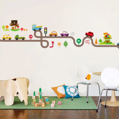 Cartoon Cars Highway Track Wall Stickers For Kids Rooms Sticker Children's Play Room Bedroom Decor Wall Art Decals