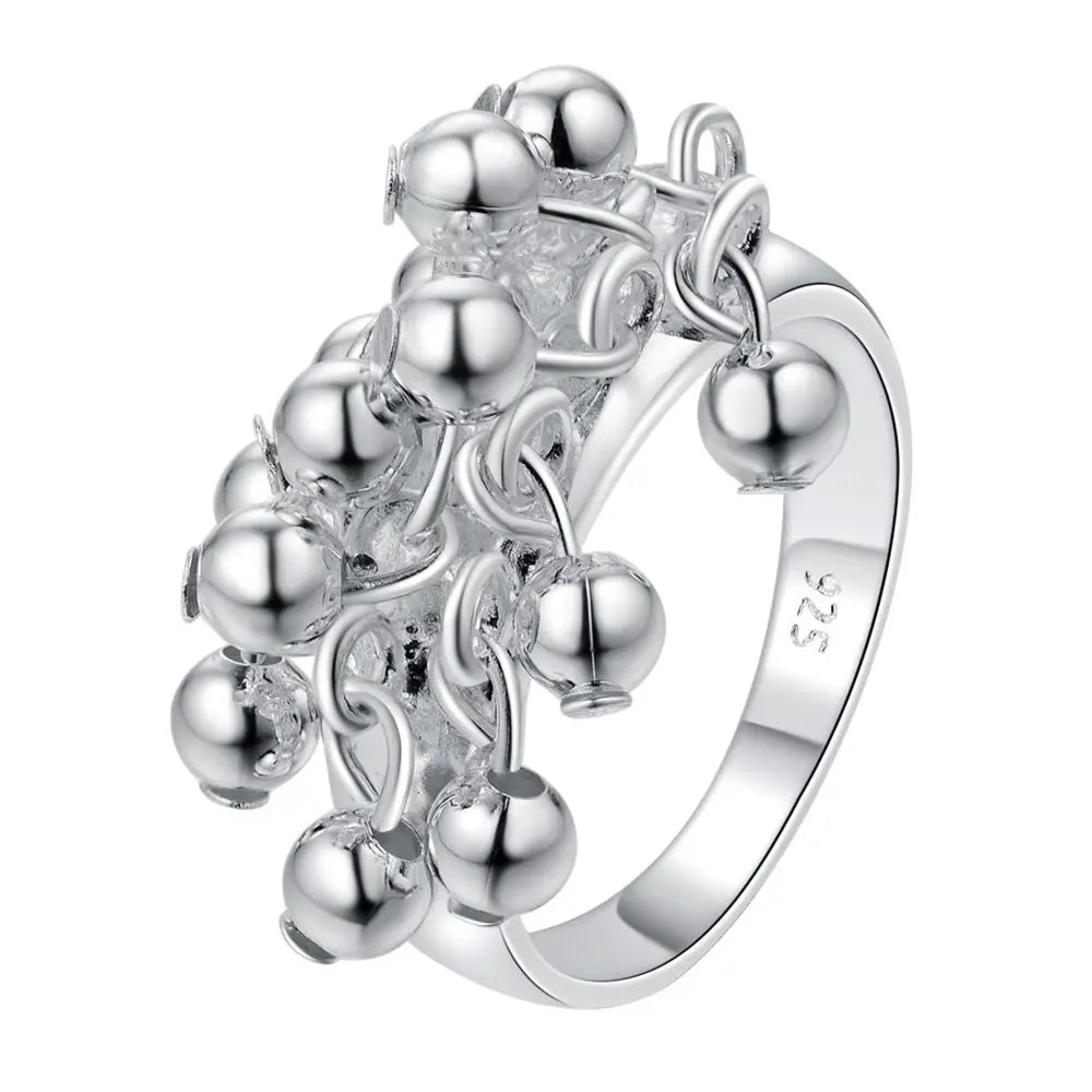 925 R016 Christmas gift  wholesale jewelry bead silver color ring high quality fashion classic girl gift