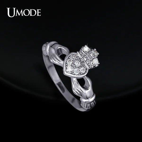 UMODE Love Heart Design Crown Hand Heart Clah-Duh Claddagh Rings For Women Christmas Gift Anel Fashion Bague UR0127