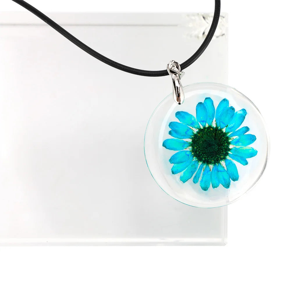 New 1 Pcs Beauty Cute Dried Daisy Flower Handmade Pendant Necklace Charm Gift Women's Jewelry Round Flower Necklace