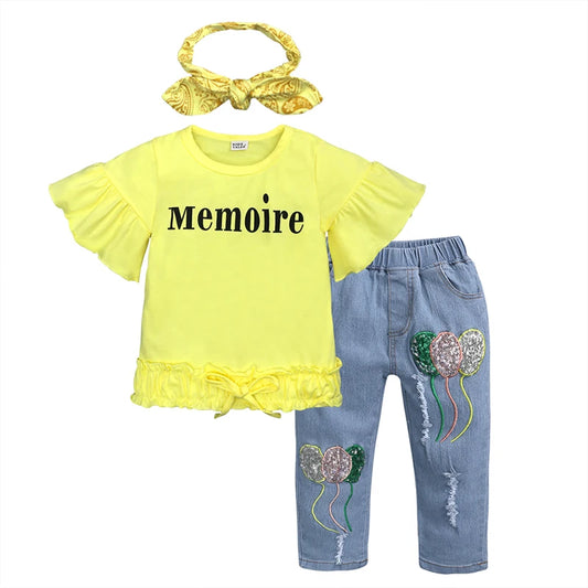 Children Sets for Girls Fashion 2025 New Style Girls Suits for Children Girls + Headband 3pcs. Set Cute Girls