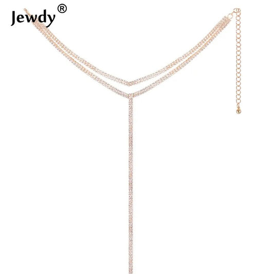 Rhinestone Double Choker Necklaces Lariat Chain Pendant 90s Collier Women Chocker Statement Maxi Collar Wedding Jewellery