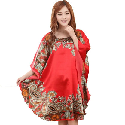 FZSLCYIYI Hot Sale Summer Fashion Lady Robe Chinese Women's Rayon Bath Gown Yukata Nightgown Novelty Print Night Dress