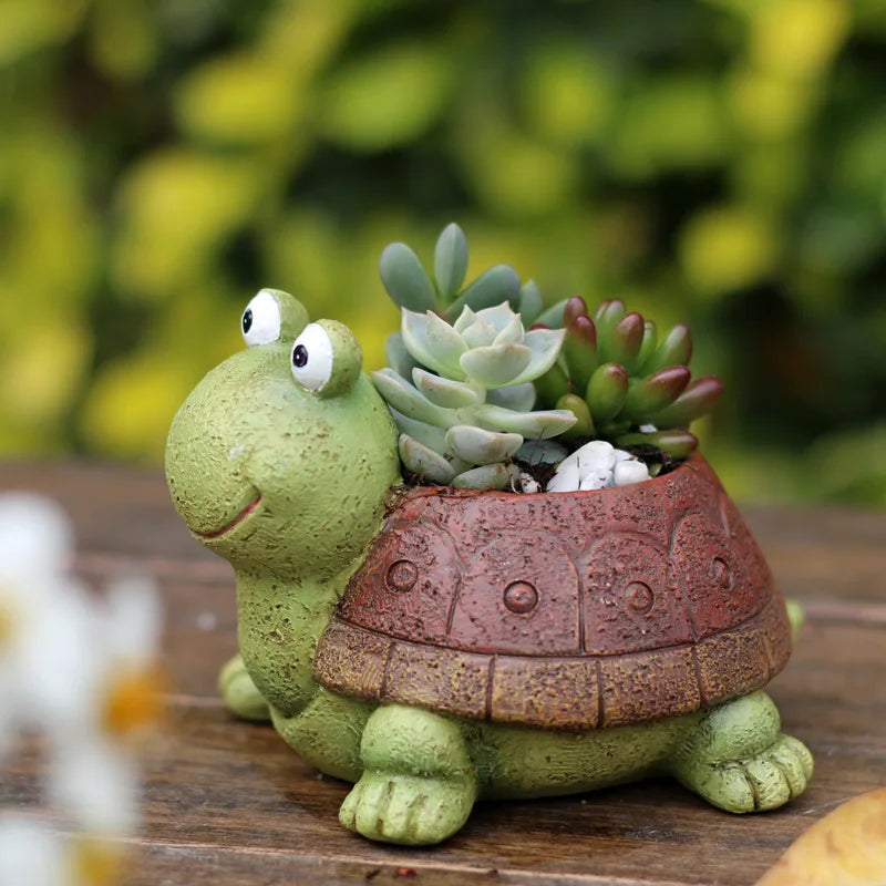 Cute Cartoon Turtle Planter for Succulents Cactus Plants, Decorative Flower Pot for Mini Bonsai, Fairy Garden Tabletop Decor