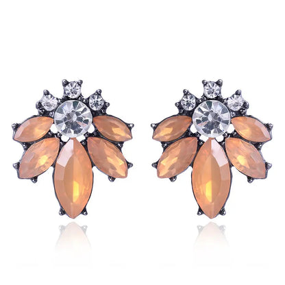 LUBOV Colorful Crystal Opal Stone Women Piercing Earrings Rhinestone Inlaid Metal Stud Earrings Girls Christmas Gift Jewelry