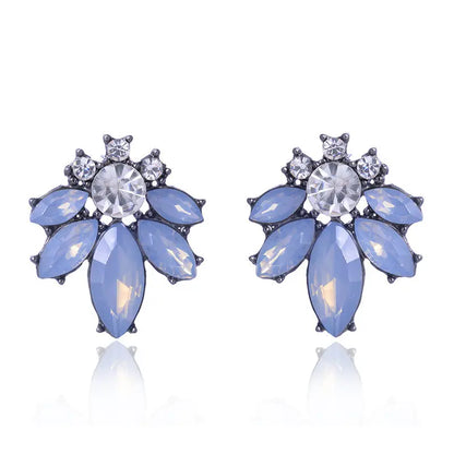 LUBOV Colorful Crystal Opal Stone Women Piercing Earrings Rhinestone Inlaid Metal Stud Earrings Girls Christmas Gift Jewelry