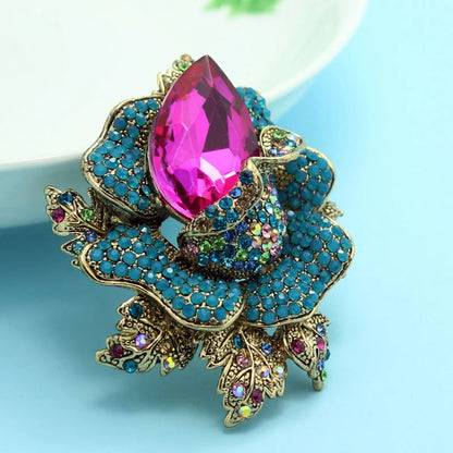 Zlxgirl Blue Pink Flowers Brooches Bouquet Christmas Accessories Beautiful Women Vintage Brooch Pins Bijoux Fashion Hijab Pins