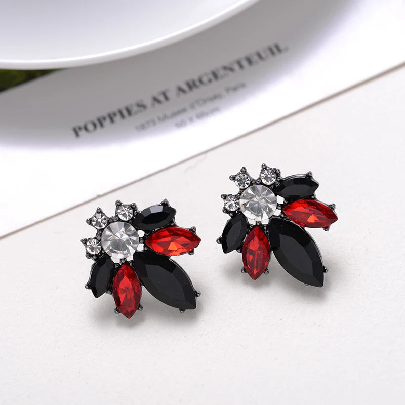 LUBOV Colorful Crystal Opal Stone Women Piercing Earrings Rhinestone Inlaid Metal Stud Earrings Girls Christmas Gift Jewelry