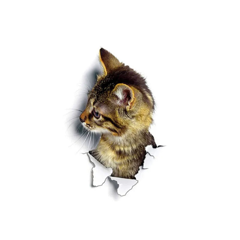 Cute Cute Cat 3D Cracked Wall Sticker Family Stickers Window Room Decorations Bathroom Home Decor